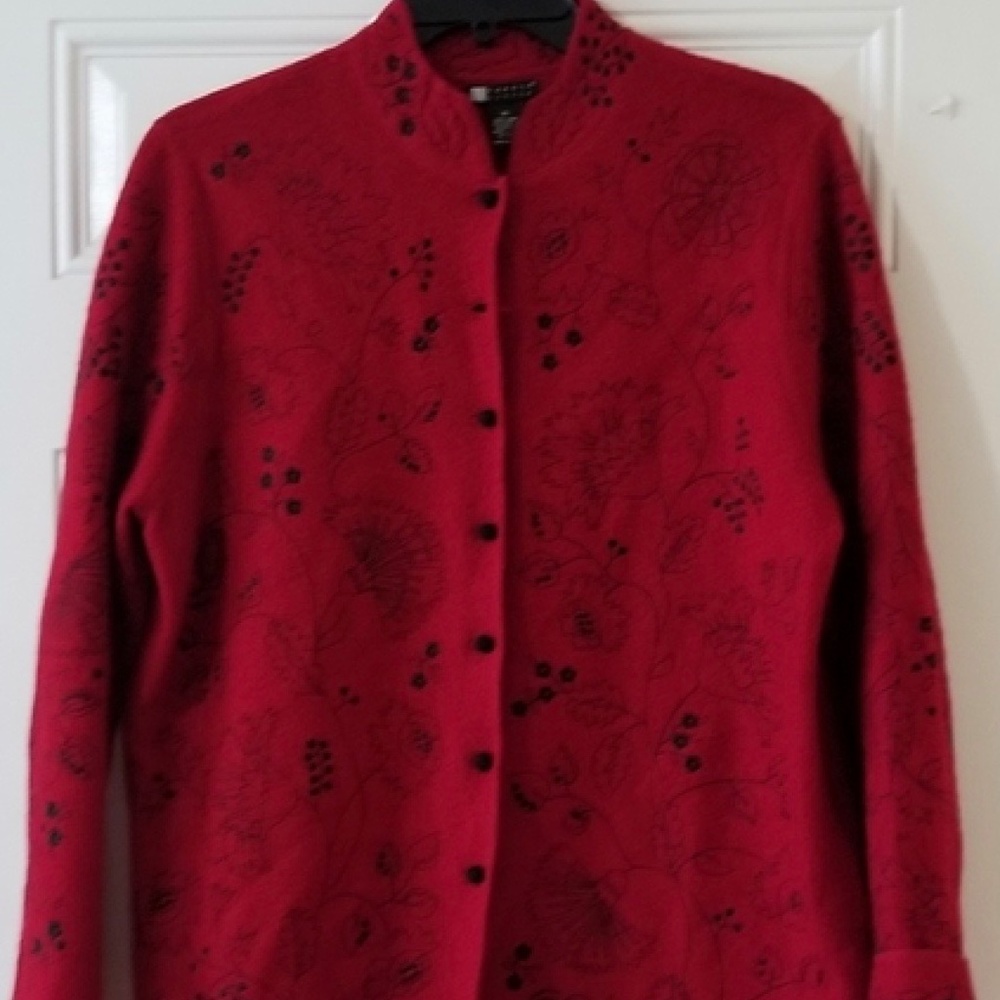 Carole Little All Wool, Embroidered Jacket 33.5" Size Small